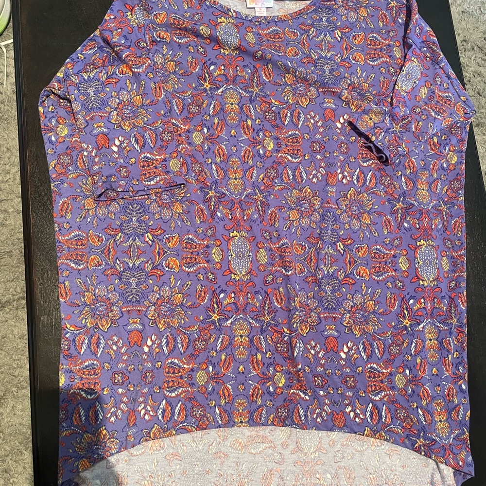 LuLaRoe Purple Top with Red and Yellow Floral Design